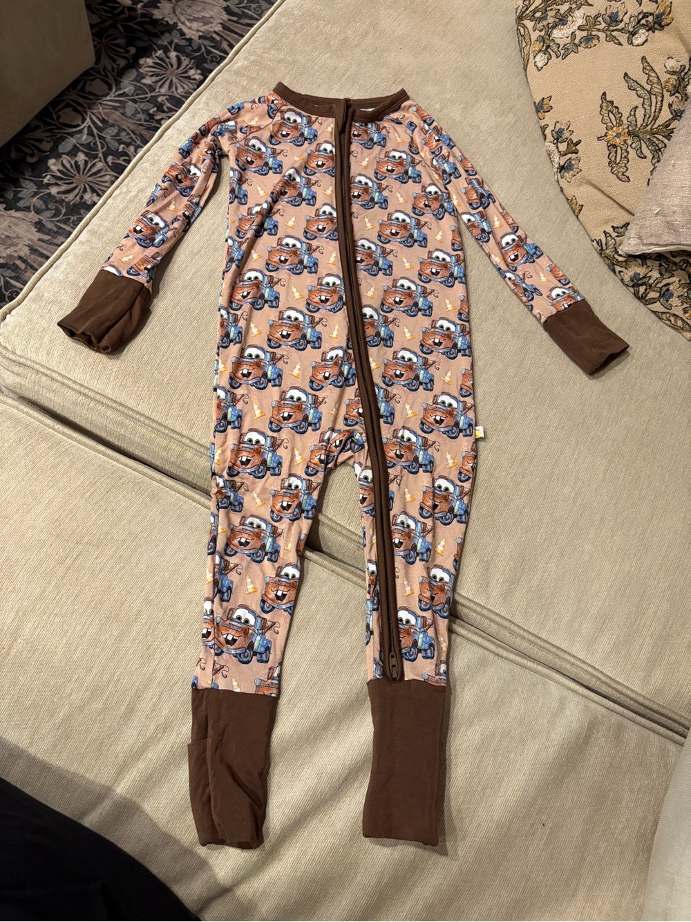 Scoots Cars Mater Bamboo Zipper Romper 12-18